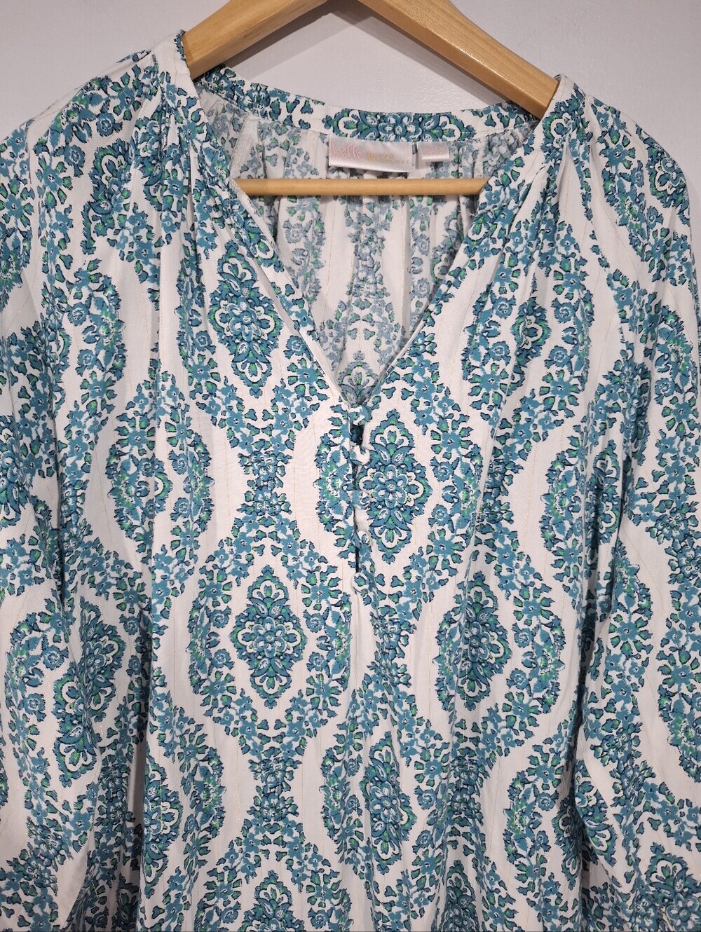 Belle by Kim Gravel Floral Ikat Blouson Tunic Sleeve Lightweight Blouse 3X Boho - Picture 3 of 12